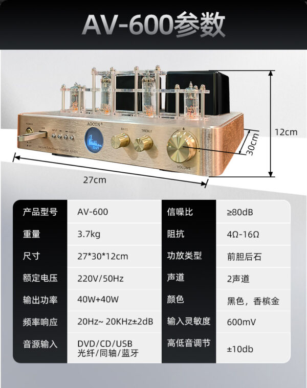 AOCON Retro Hi-Fi Audio Stereo Tube Amplifier - 图片 4